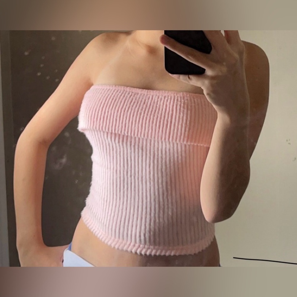 Pink Fuzzy Ribbed Tube Top - Picture 4 of 4
